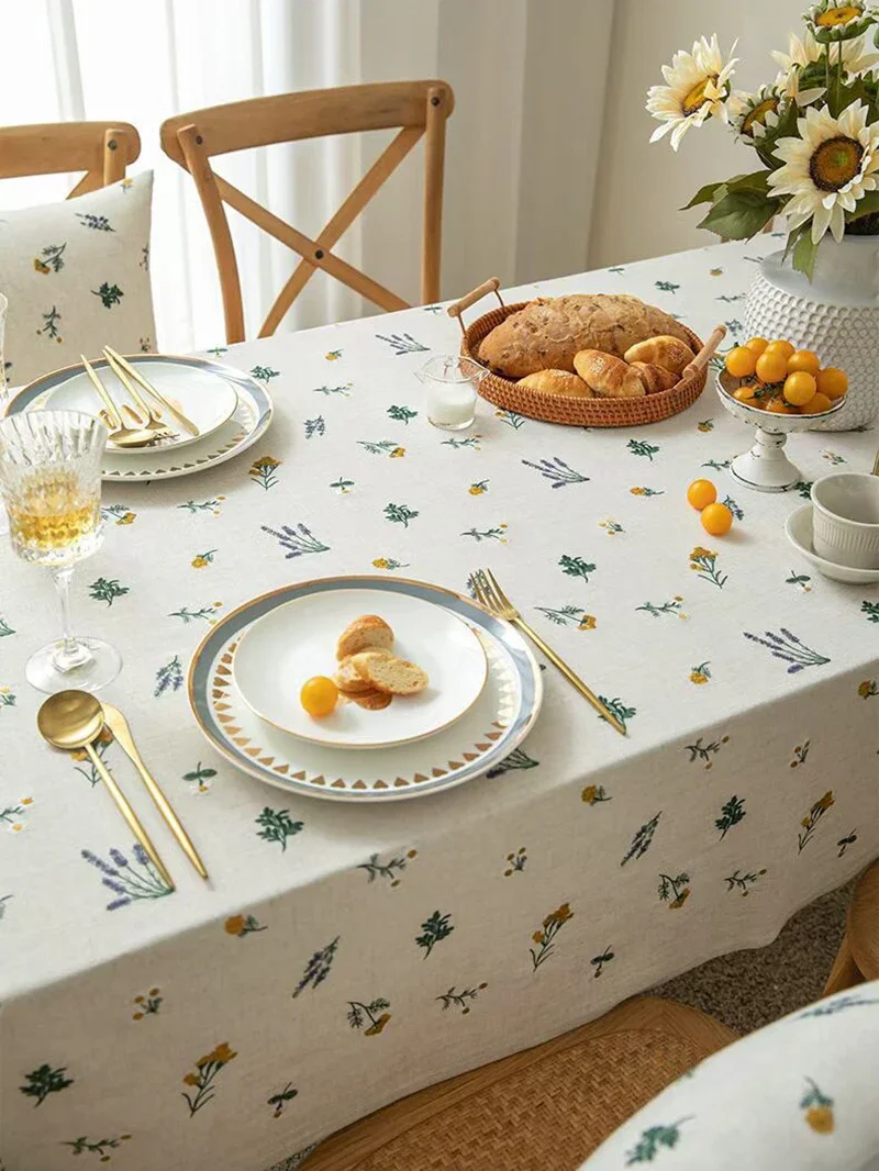 

Luxury Thick Embroidery Cotton Linen Flower Tablecloth for Home Dining Coffee wedding party kitchen Table Decor