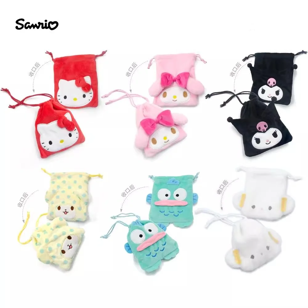Sanrio Hello Kitty Kuromi Melody Plush Stuffed Toy Drawstring Cartoon Bag Coin Change Purse