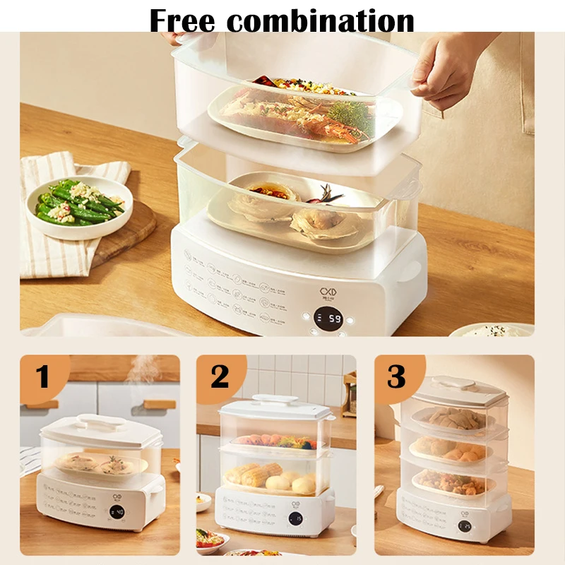 New Multifunctional electric steamer household can reserve one/two/three-layer rectangular large-capacity smart desktop steamer