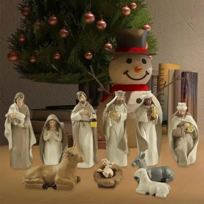 Nativity Scene Set Holy Family Figurine Home Tabletop Decor Christ Jesus Statues Mary Joseph Miniature Sculpture Christmas Gifts