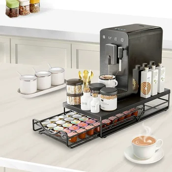 Scaffale portaoggetti per cassetti da tavolo per capsule di caffè Scaffale portaoggetti per base per macchina da caffè in ferro semplice estraibile per cucina domestica 1