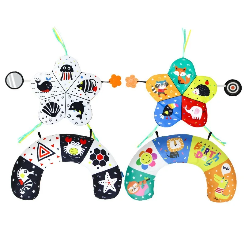 Play mat Tummy Time Mirror Activity for Newborn Babies Sensory Development High Contrast Black and White Toys 0 6 Months