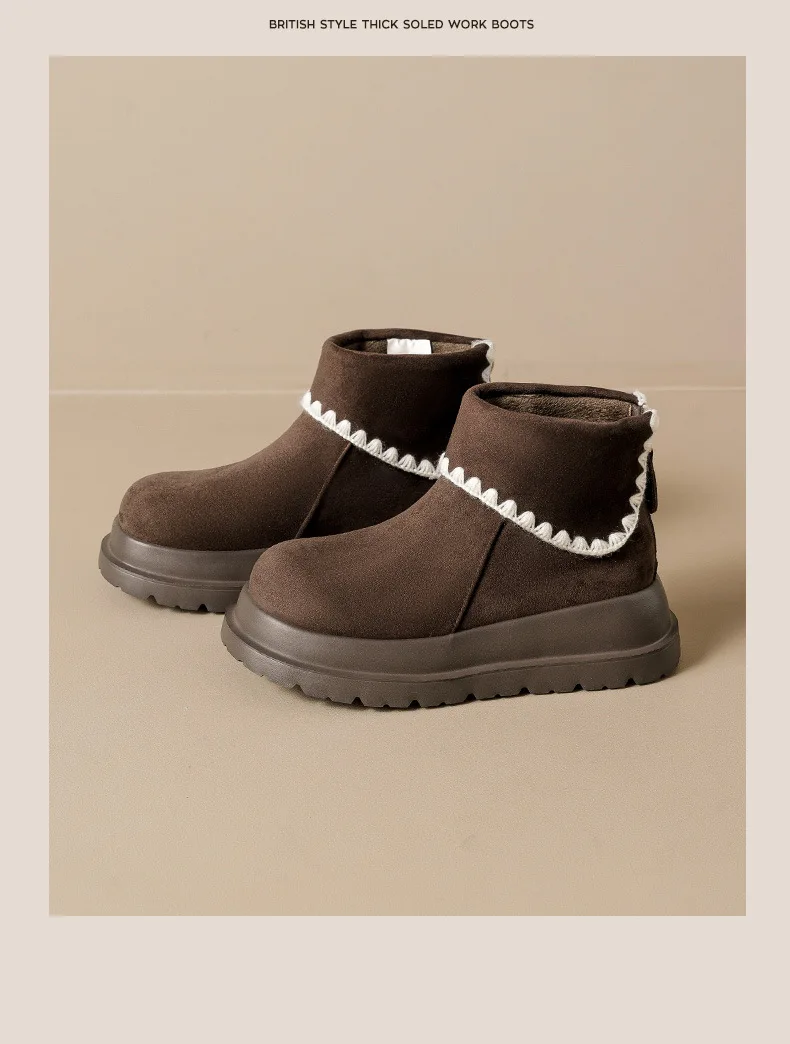 أحذية نسائية للثلج بنعل سميك، أحذية شتوية دافئة مبطنة بالفرو الناعم والمتين