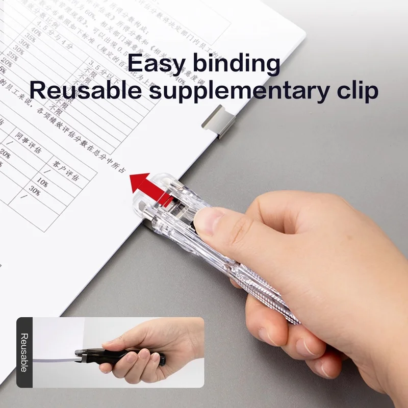 Staple Metal Clip Push Hand Paper Clipper with Refill Fixing Organizing Stapler Reusable Push Clamp for Document File Stationery push stapler hand stapler metal stapler