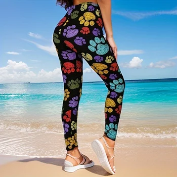 PD54 Colorful Paw Print Leggings High Elastic New Style Comfortable Casual Fashion WOMEN'S Clothing 1