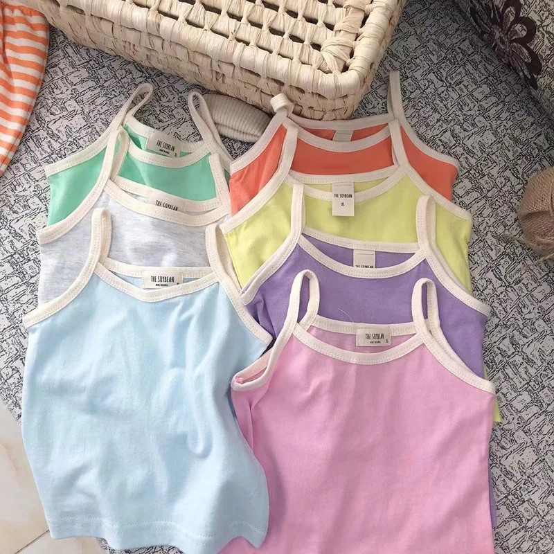 

Solid Baby Girl Sleeveless Sling Vest Tops 2022 New Infant Summer T Shirts Cotton Breathable Girls Vest Fashion Children Clothes