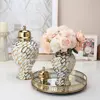 Ceramic Light Luxury Electroplated General Cans European Style Flower Vase Crafts Decorative Decorative Storage Tanks with Soft 2