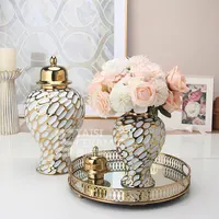 Ceramic Light Luxury Electroplated General Cans European Style Flower Vase Crafts Decorative Decorative Storage Tanks with Soft 2