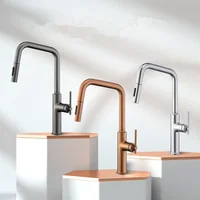 Brushed Rose Gold ดึงก๊อกน้ําห้องครัวแปรงทองก๊อกน้ําอ่างล้างจานทองเหลืองอ่างล้างจาน Tap หมุน Spout Mixer Tap ร้อนเย็นน้ํา Crane 4