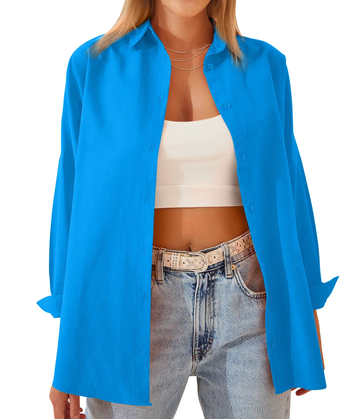 Womens Clothing V-neck Solid Button Long Sleeve Casual Blouse