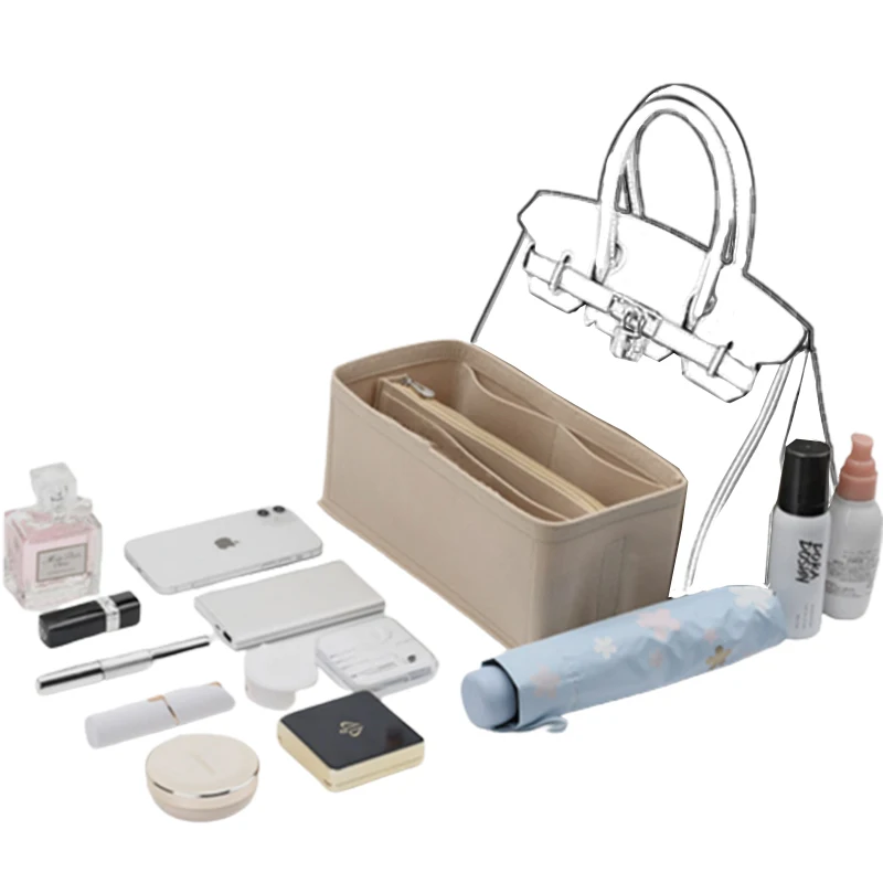 EverToner Felt Cloth Insert Bag Organizer For H-Birkin Bag 25 30 35 Handbag Organizer Women Travel Portable Cosmetic Inside Bags purse organizer insert