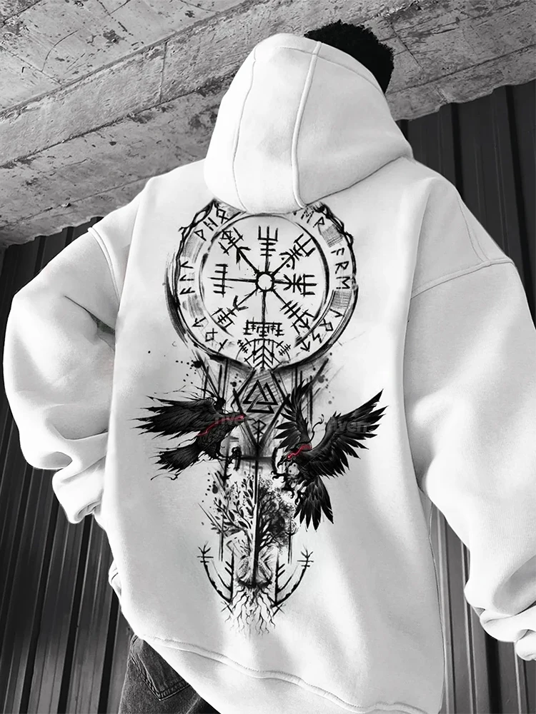 Viking Totem Printed Men's Cotton Fleece Hoodie