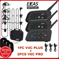 EJEAS V4C PLUS+2PCS V6C PRO 1200M Full Duplex Bluetooth Headset Football Conference Intercom 3 User Referee Intercom Headset