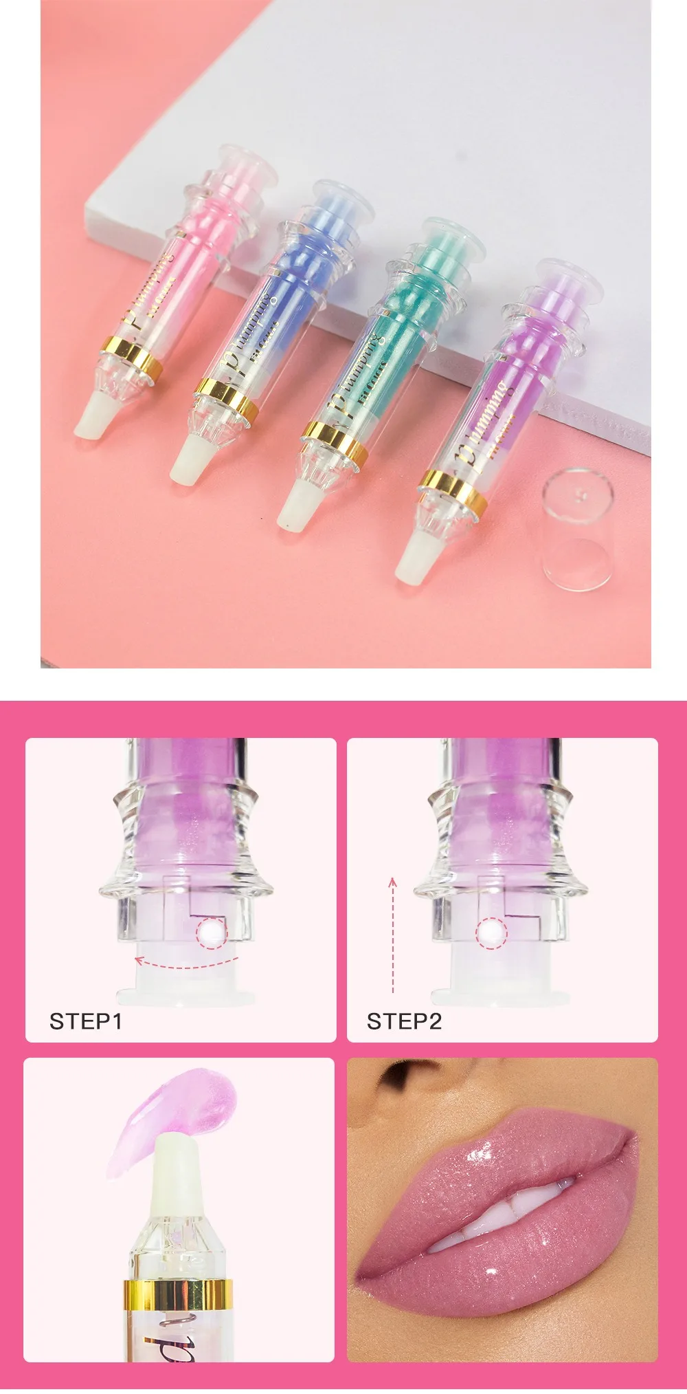 Description Picture 4 of itemShine Crystal Volume Lip Oil Plumping Pearl Gloss Pink Blue Hydrating Transparent Jelly Lip Gloss Serum Lip Care Makeup Cosmetic