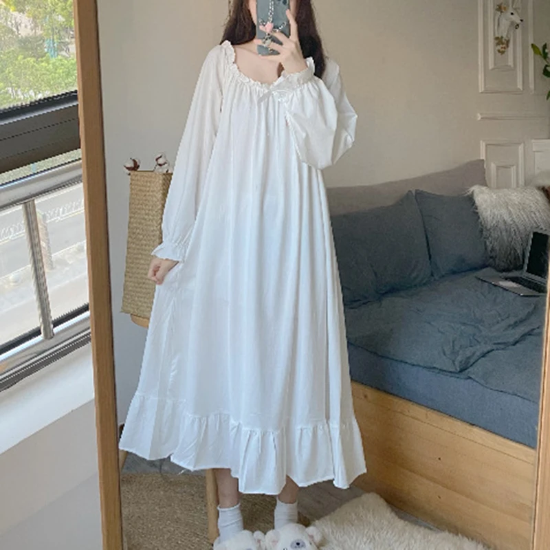 Cotton Nightgowns for Women New Long Sleeve Night Dress Large Size Loose White Nightdress Ladie's Casual Nightwear Nightshirt - Image 5