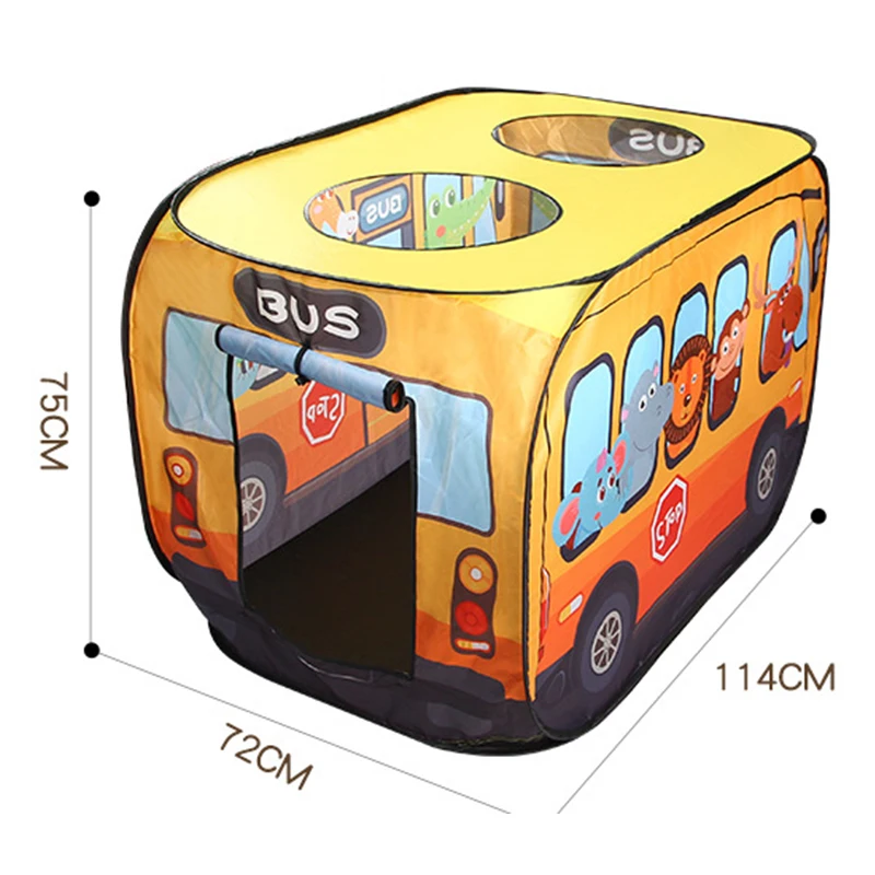 Children Indoor Car Tent Toys Playhouse Princess Boy Baby Game House Folding Ball Pool House Fire Truck Animals Bus Pattern 6