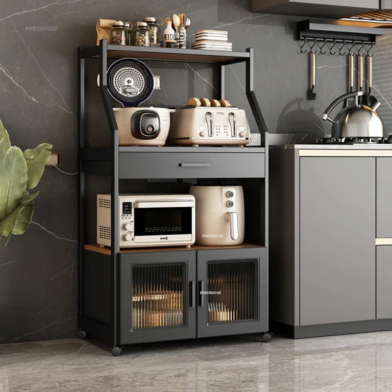 Multifunctional Storage Kitchen CabinetsMulti-layer Kitchen Shelves with Doors Floor Microwave Oven Storage Cabinet Furniture m 3