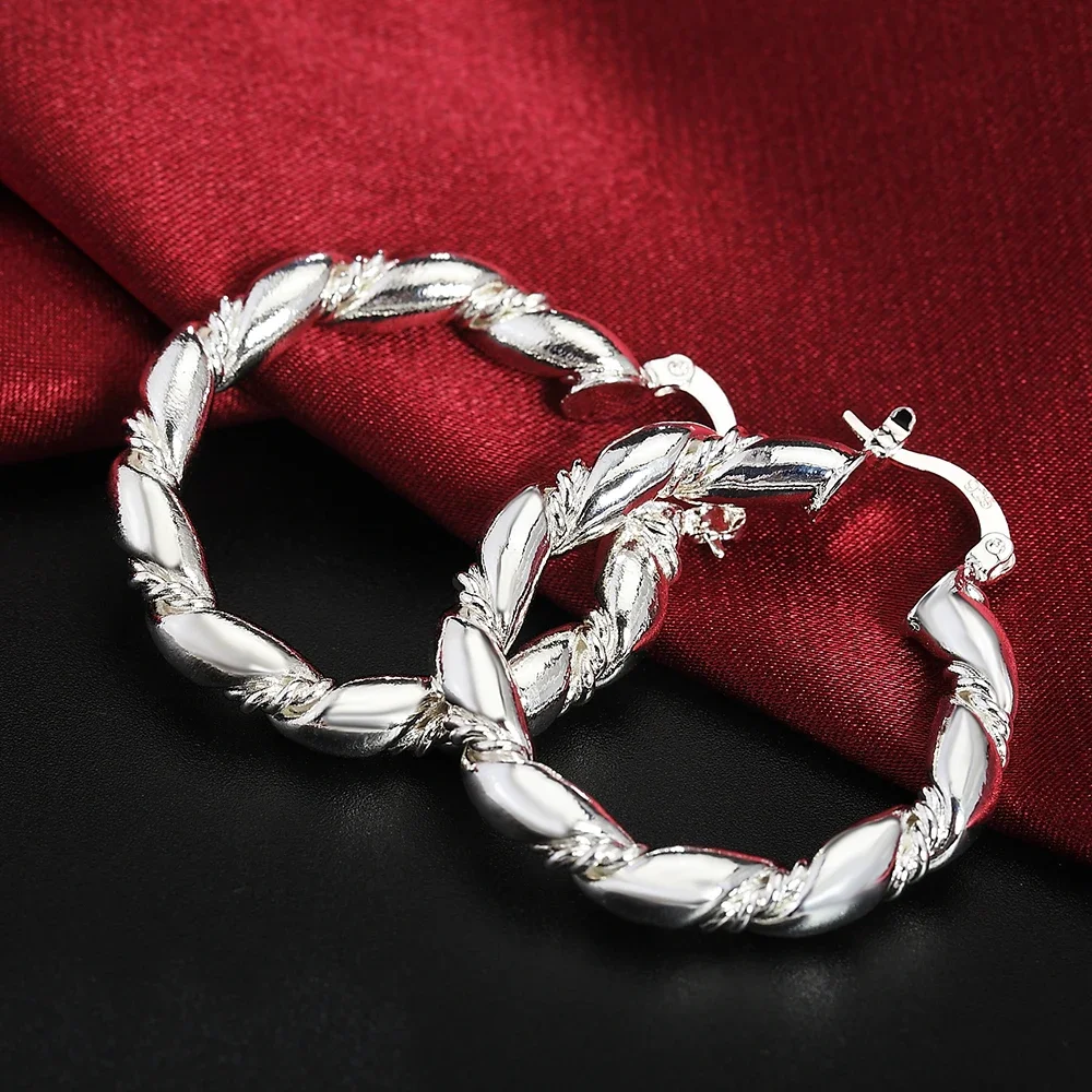 Elegant 18K Rose Gold Rope Hoop Earrings - 4cm Sterling Silver Fashion Jewelry for Weddings & Special Occasions
