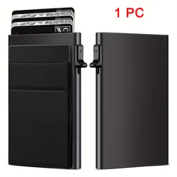 Sleek Anti - RFID Slim Wallet for Men - Minimalist Luxury Metal Card Holder (Black)