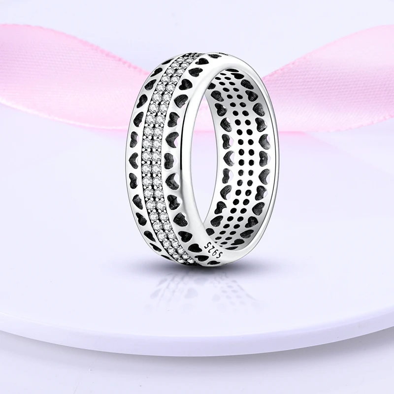 925 Sterling Silver Ring Pink Heart Blue Sun Star Moon Crossover Wide Rings Women Party Birthday Jewelry Silver Gift silver ring