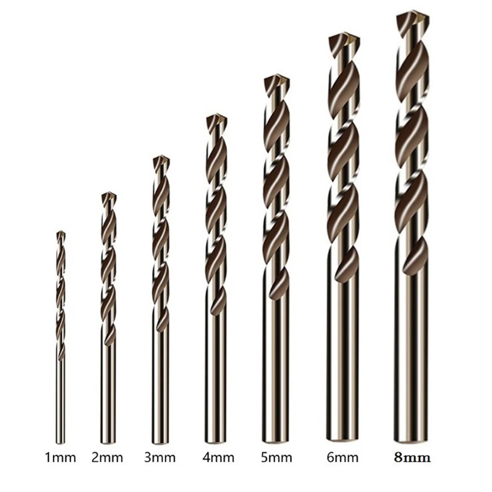 7pcs HSS M35 Cobalt Drill Bit Round Shank Drill Bit For Metal Stainless Steel Drilling  Hole Cutter Power Tools 1/2/3/4/5/6/8mm m35 cobalt step drill bit set tapered hss co 4 12mm 4 20mm 4 32mm hss drill bit kit spiral groove hex shank for stainless steel