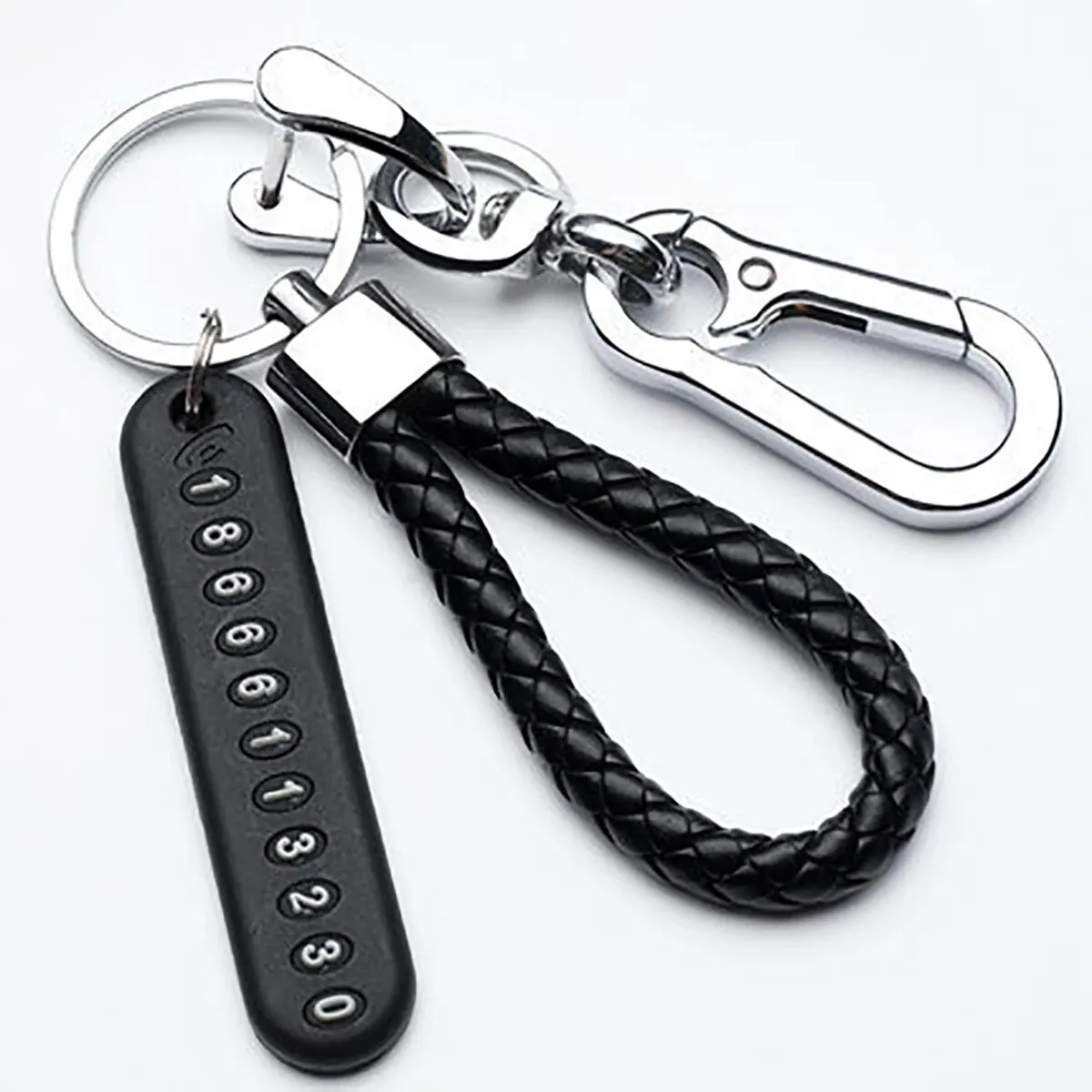 Stylish Men's Woven Leather Keychain with Trendy Pendant Design