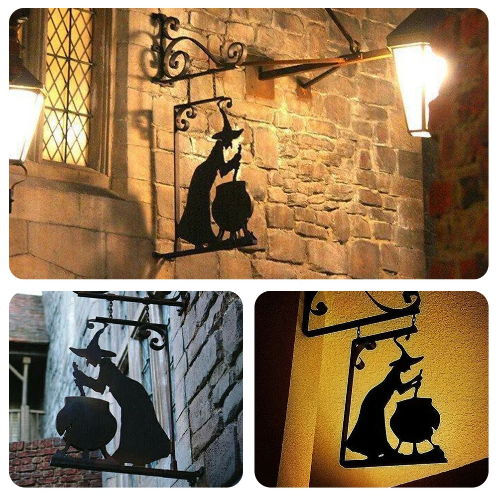 

Halloween Decor Doorframe Hanging Witch Silhouette Shape Metal Cast Iron Garden Corner Sign Pumpkin Bat Ghost Vintage Decoration