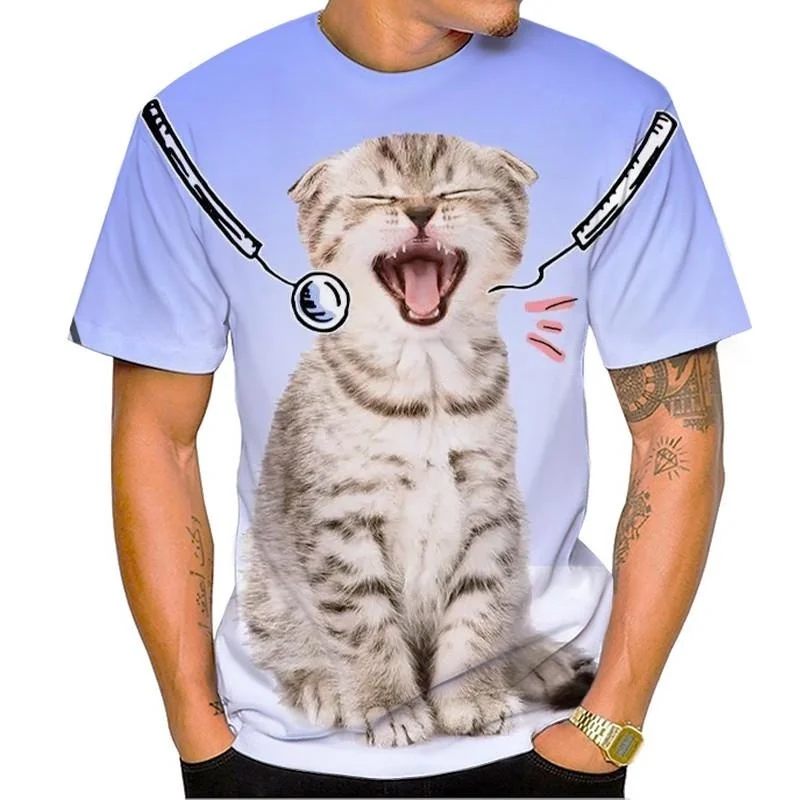 

Funny Cat 3D Printed T-Shirt Men Summer Animal Pattern Short Sleeve Fashion Casual Tees Harajuku Streetwear Round Neck T Shirts