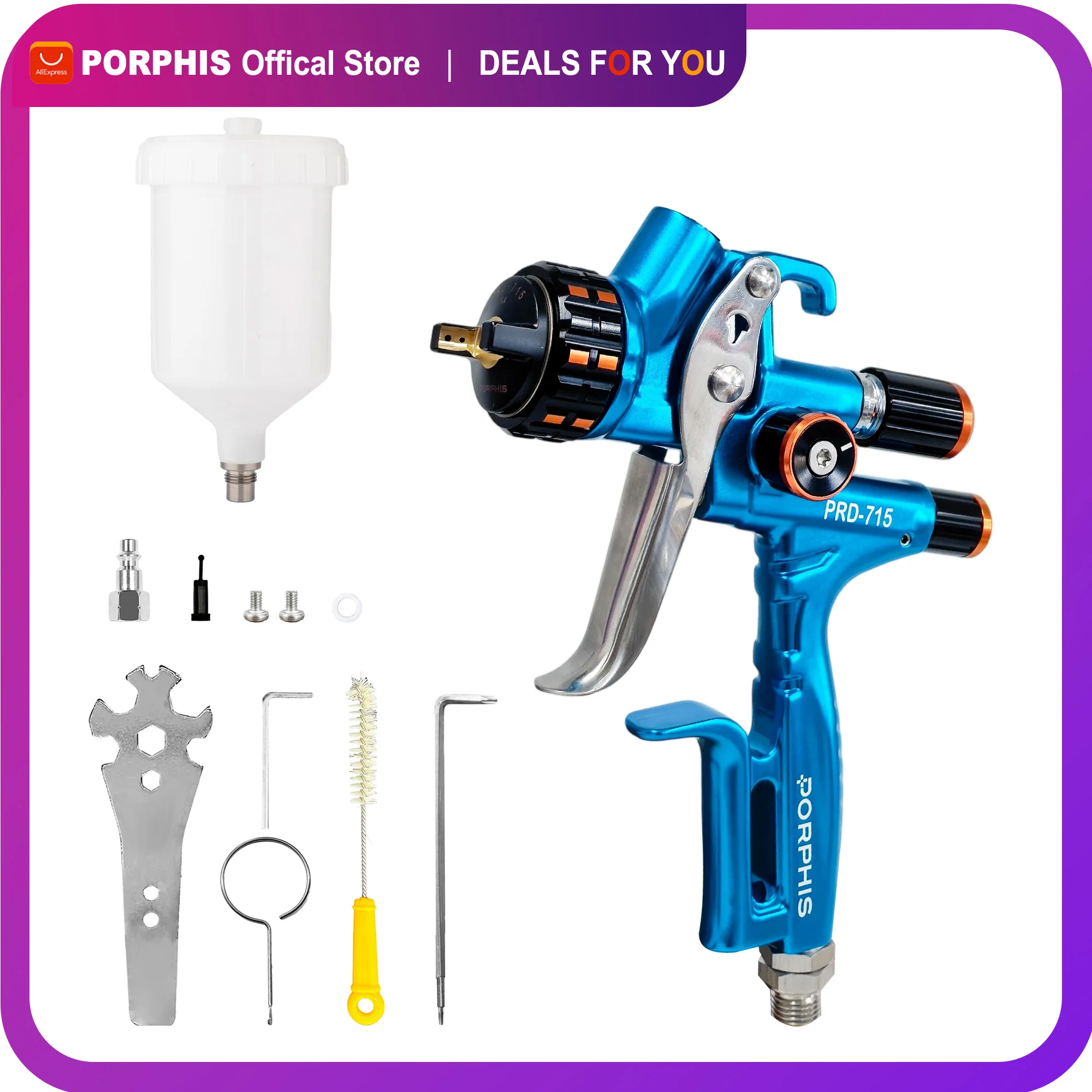 Original PORPHIS MP Spray Gun PRD-715 Spray Gun with 650ml white cup For Painting Car Automotive Repair Spray Gun Pneumatic tool