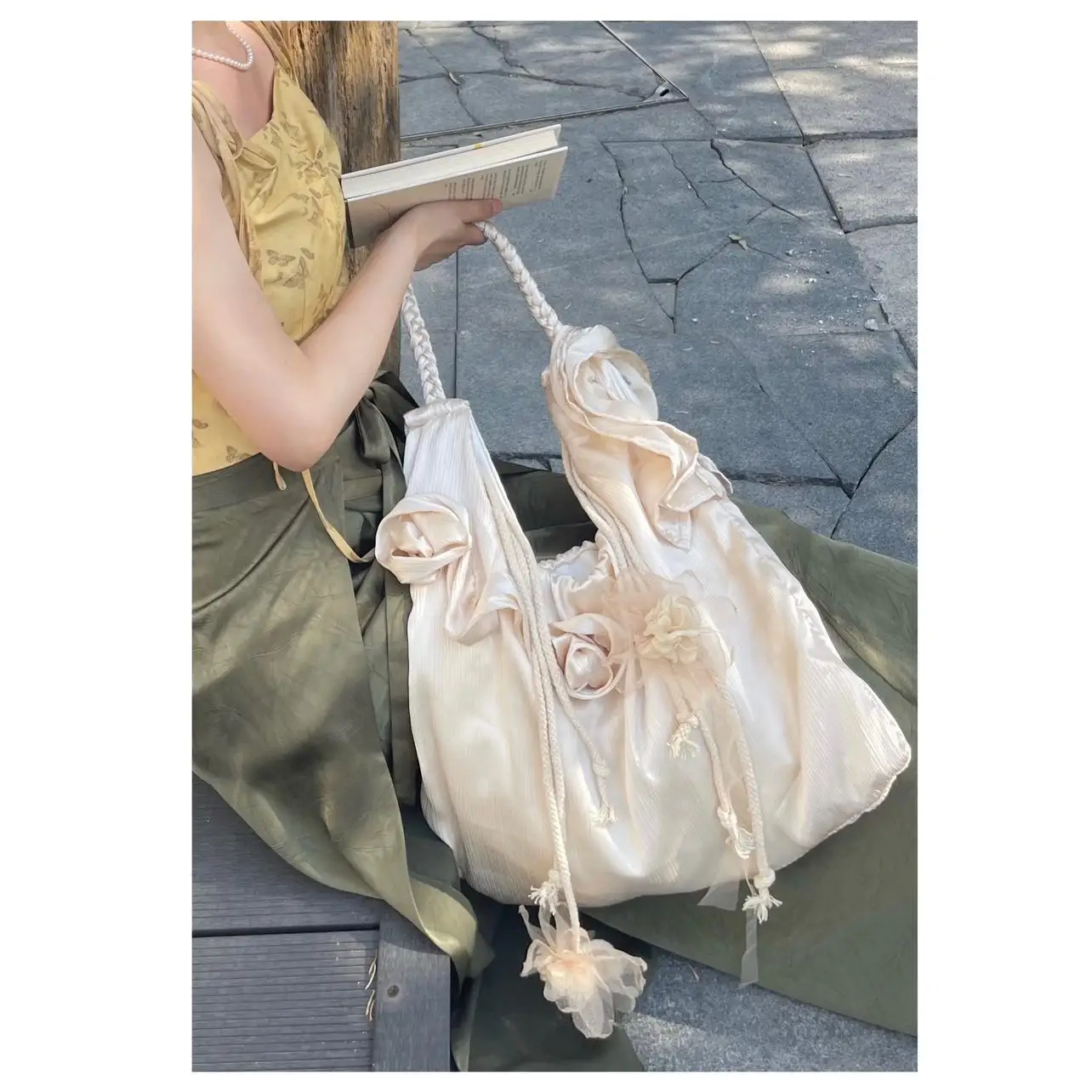 JIAERDI Fairycore Folds Handbags Women Summer Vintage Large Capacity Solid Y2k Shoulder Bag Female Harajuku Casual Handbag Chic