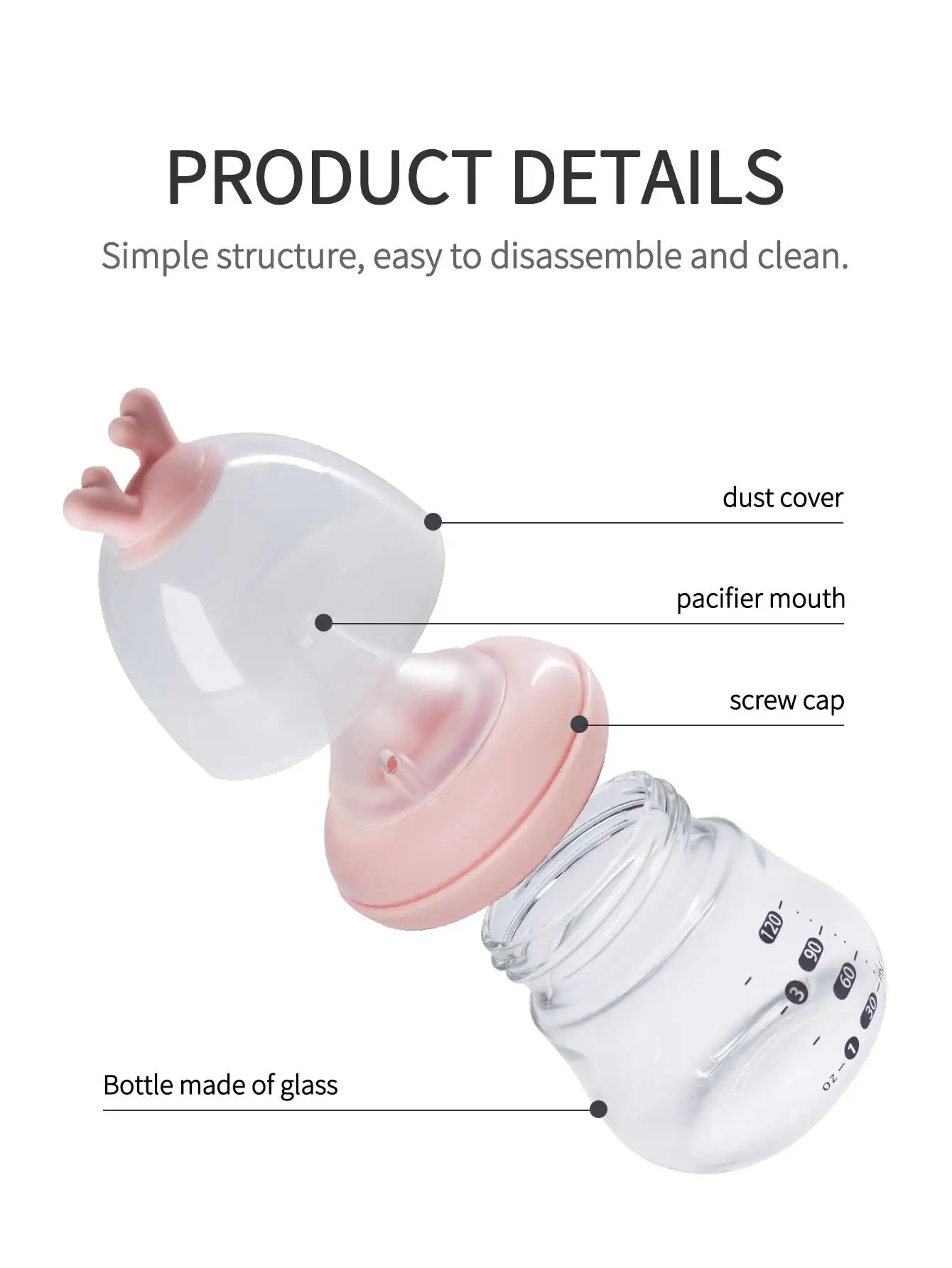 120ml Glass Baby Bottle Feeding bottle Cute Little Hore Wide neck pacifier High quality anti colic hole baby bottles