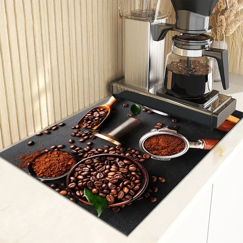 Coffee Print Kitchen Countertop Home Decoration Accessories Absorbent Pad Small Rugs for Bedroom Drying Mats
