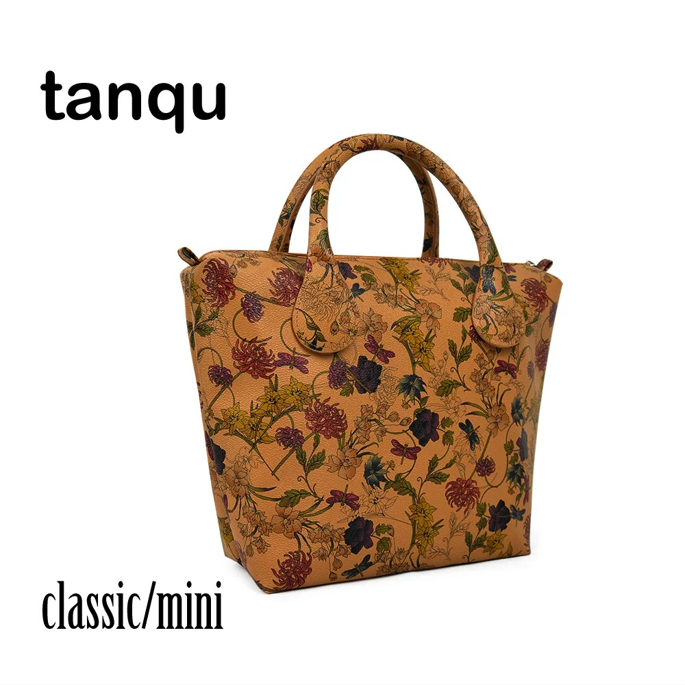 

tanqu Insert Inner Pocket Plus Handle for Classic Mini Obag Waterproof Faux PU Leather Floral O Bag Women Handbag