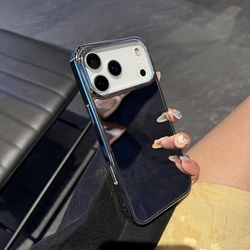 Elegant Electroplated Frame Makeup Mirror Case - Ultra - Thin Hard Cover - iPhone 15 Plus (Silver)