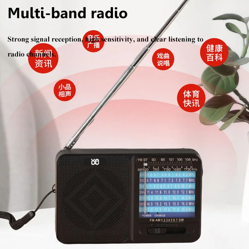 Mini DSP Full Band Radio Portable Pointer FM AM SW Radios Receiver Built-in Magnetic Speaker Rechargeable Support 3.5mm Headset