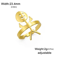Gold Tone Stainless Steel Adjustable Stickman Ring - Hiphop Punk Jewelry - Resizable (Style 1 - Gold Color)