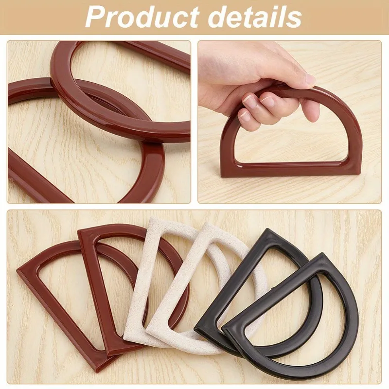 6pcs D-Shaped Imitation Wood Bag Handles, 3 Colors, Replacement Accessories for Handbags, , DIY Craft Supplies