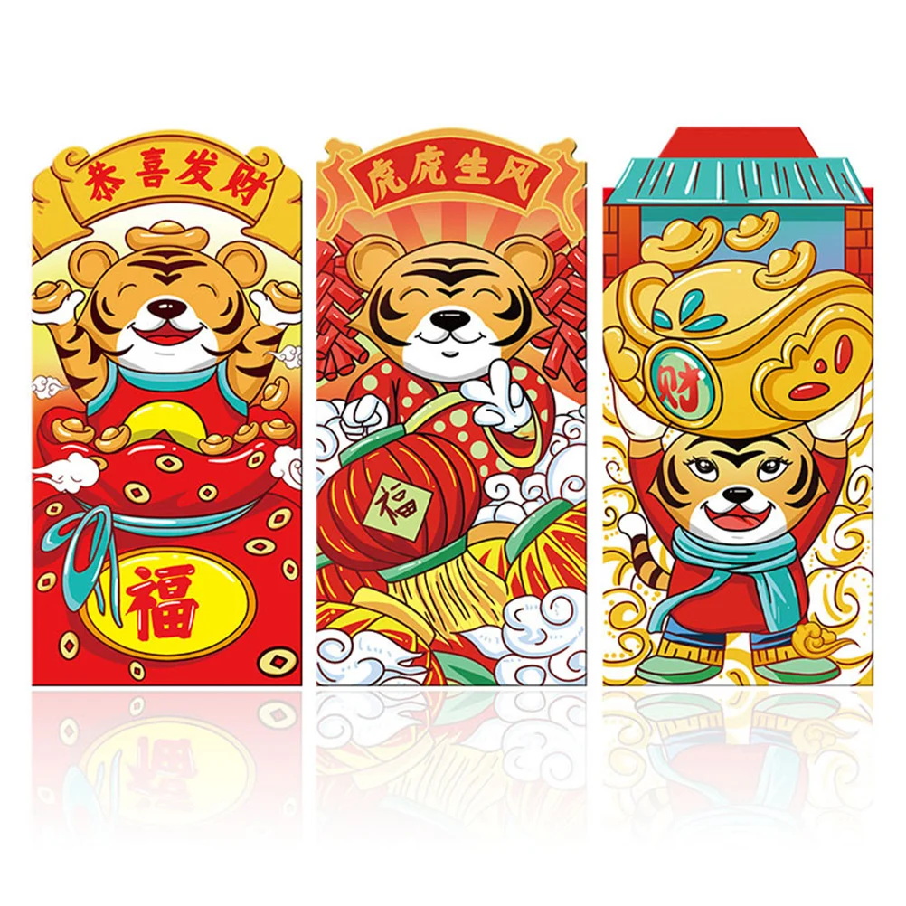 

12 Pcs Year of The Tiger Red Envelope Luck Money Pocket Paper 2020 Cartoon Festival Packet Delicate New Bag Spring
