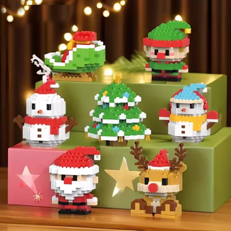 Weihnachts Baustein Set - Mini Figuren Mit Weihnachtsmann & Elch | DIY Weihnachtsdeko