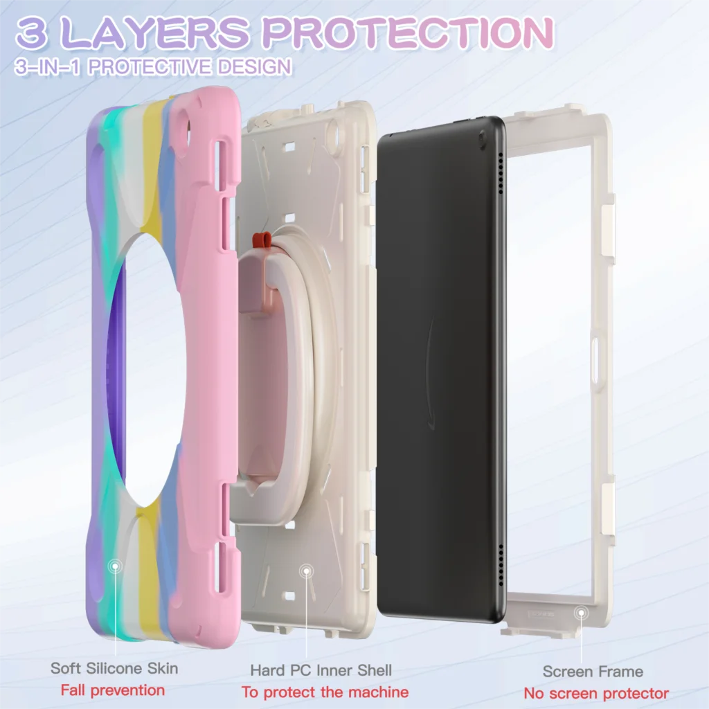 360° Rotating Multi-Layer Protective Case with Shoulder Strap and Handle Grip