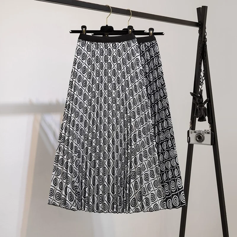 Женская плиссированная юбка с винтажным принтом трапециевидная длинная до