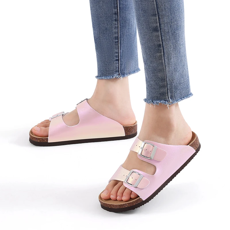 Women Double Metal Buckle Comfortable Summer Slippers