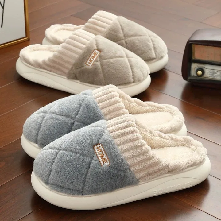 Cotton slippers for women in winter, thick soled, quiet, non slip, warm indoor, plush slippers for men in autumn and winter 3