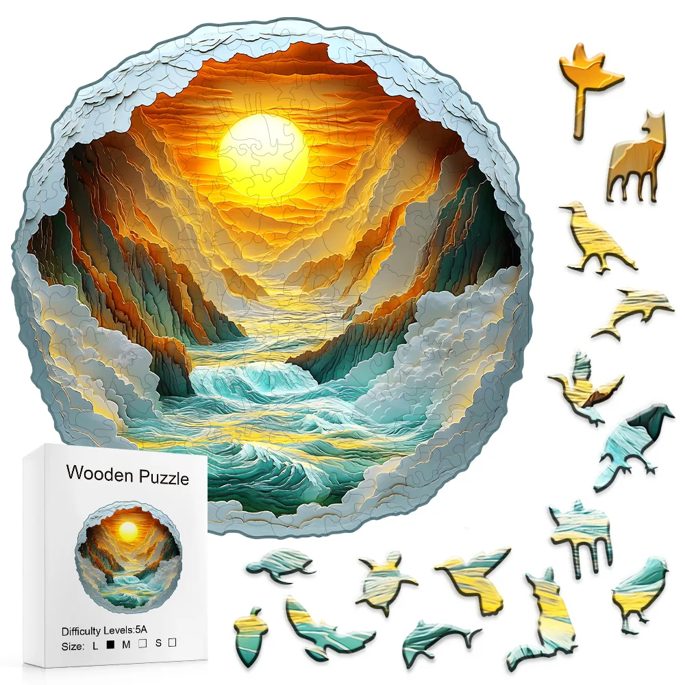 Puzzle for Adults 3D Visual Full Sun in The Mountains Wooden Jigsaw Puzzles Unique Animal Shape Wood Cut Puzzles jigsaw puzzles wooden jigsaw puzzles wooden puzzle toys educational puzzles