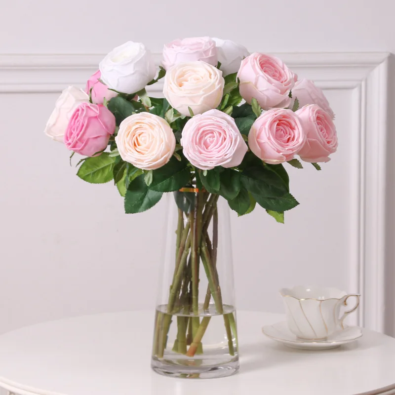 5pcs Simulation Real Touch Moisturizing Rose Flower Branch Home Party Decoration Fake Peony Flore Wedding Party Decor Supplies