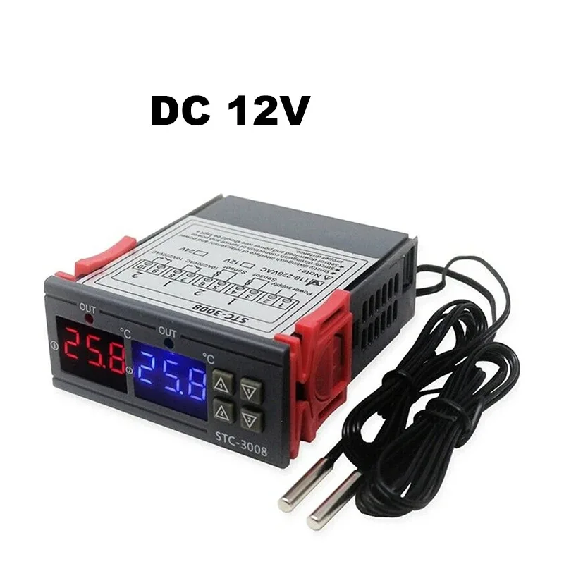בקר טמפרטורה דיגיטלי כפול טרמוסטט תרמורגולטור אינקובטור רלה LED 12V24V 220V מקרר חימום כפול STC-3008