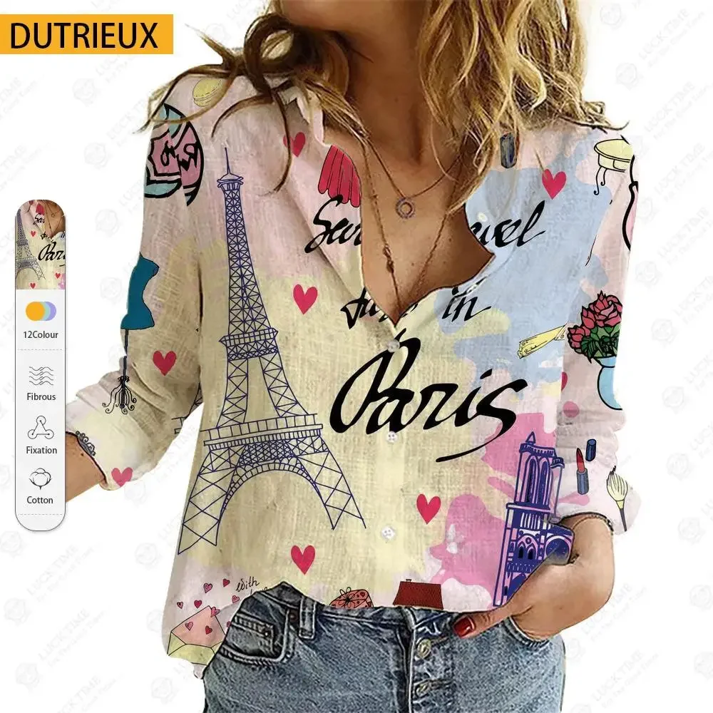 

Ladies Clothes Summer Office Print Long-Sleeved Big Size Women Shirts Regular Sweet Loose Fit Slight Strech STANDARD Full 2023
