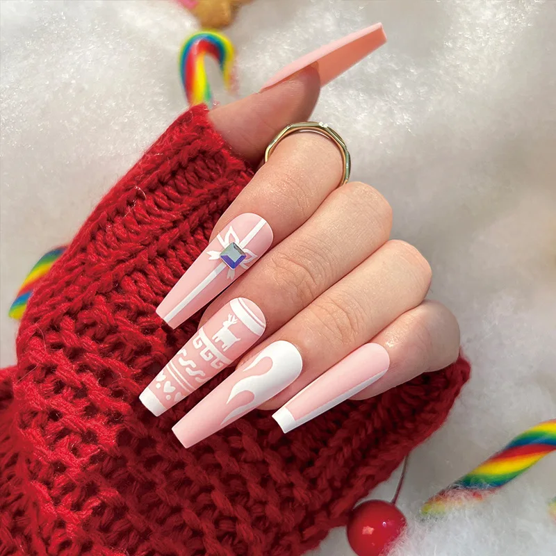 Christmas Snowman Glitter Press-On Nails - 24 Pcs/Set