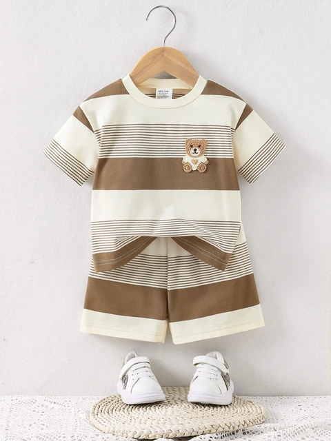 2025 nouveau bébé été Cool respirant tricot col rond T-Shirt + short 2 pièces ensemble tenue pour garçons filles infantile enfant en bas âge vêtements 1