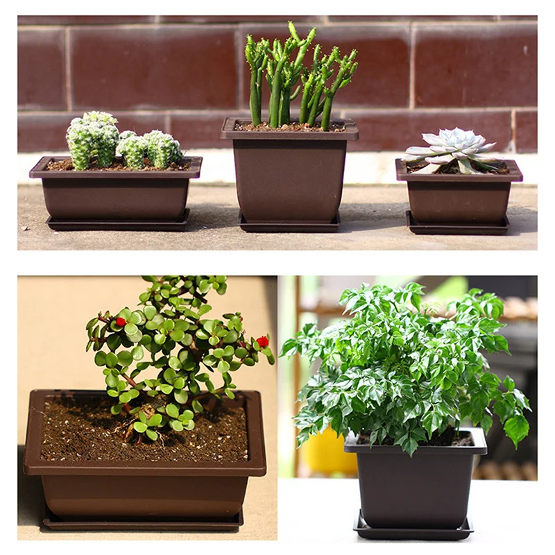 1PC Plastic Flower Pot Balcony Square Flower Pot Flower Bonsai Bowl Nursery Pot Flower Pot Imitation Rectangle Nursery Basin